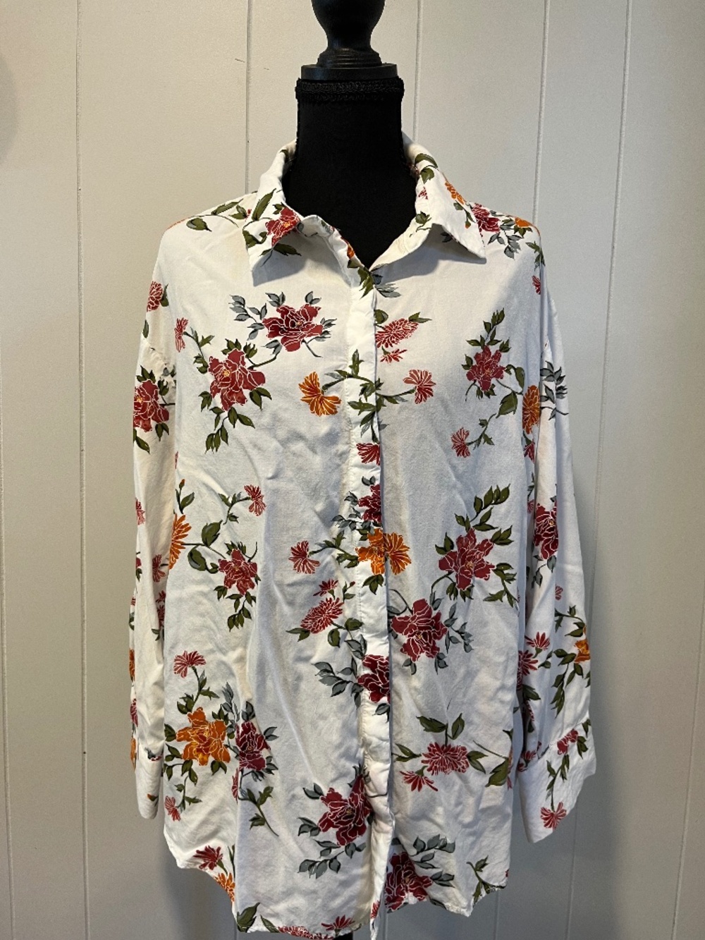 sz 2X Philosophy Long Sleeve Button Up Blouse Soft Cottagecore Floral Casual